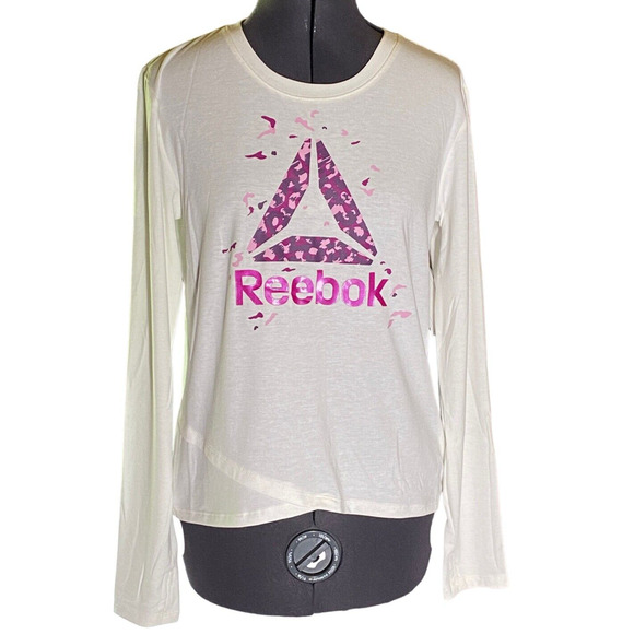 Reebok Girls White with Pink Logo Long Sleeve T-Shirt Size 18 XXL NWT - Picture 1 of 7